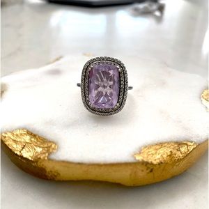 Effy Sterling Silver Genuine Amethyst and Diamond Ring.